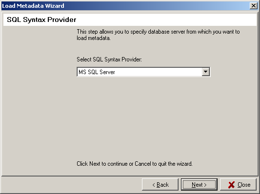 Load Metadata Wizard Step 2