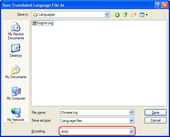 Select ANSI Encoding