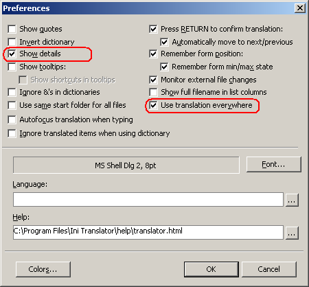 IniTranslator options