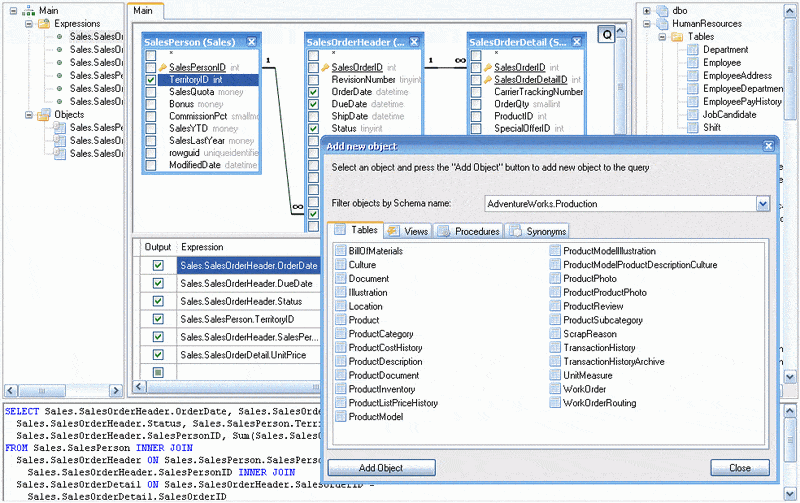 True two-way Query Builder .NET component to build complex SQL queries easily.