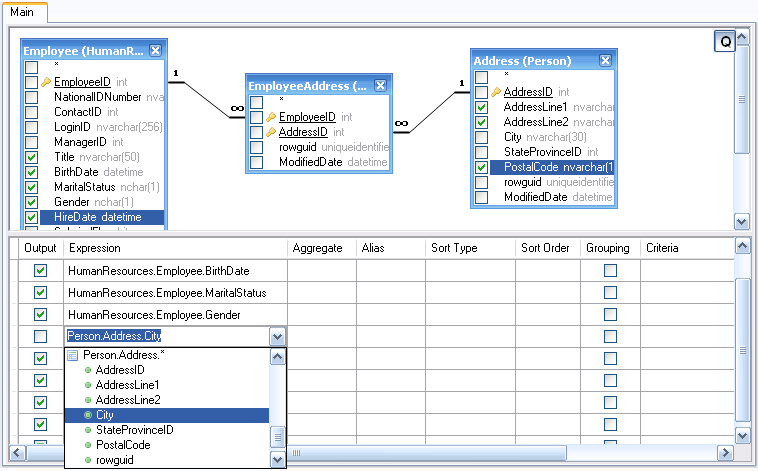 Selecting output fields in Active Query Builder - User's Guide