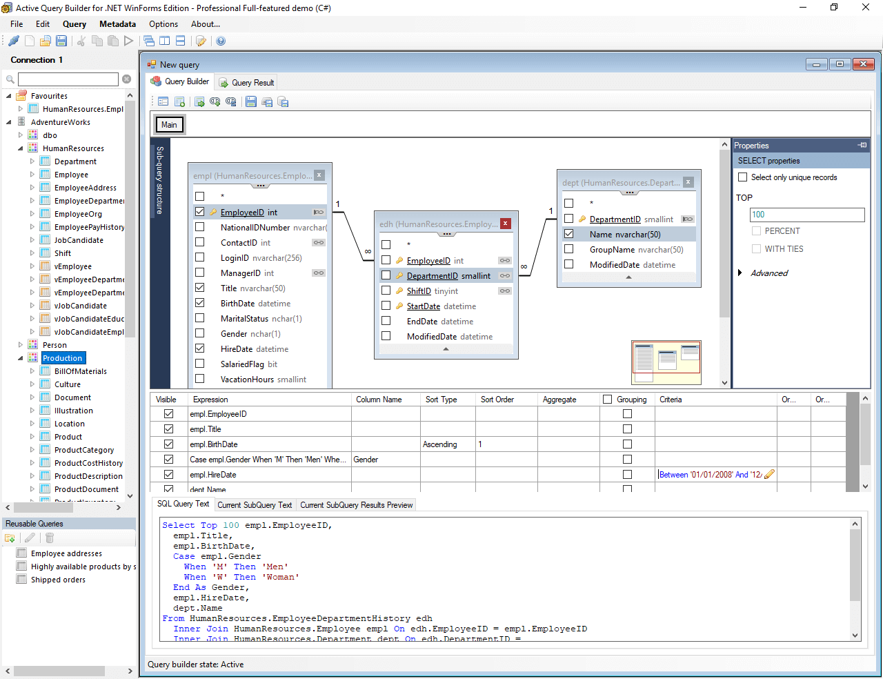 Active Query Builder for .NET 3.5  makes the everyday work with SQL queries more comfortable.