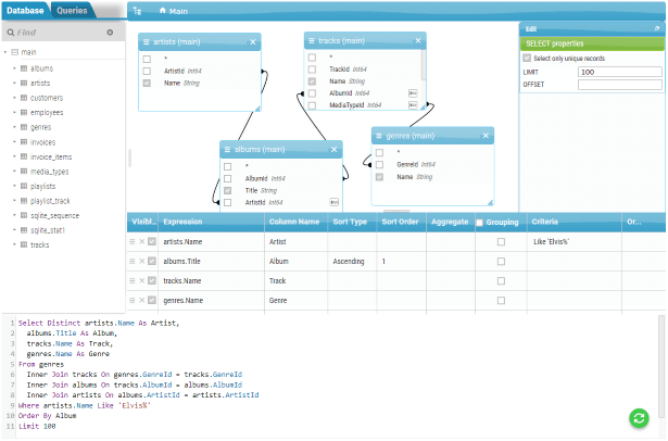 The new interface of Active Query Builder ASP.NET Edition 3.0