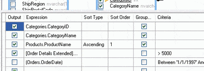 Easy sorting, grouping and criteria definition