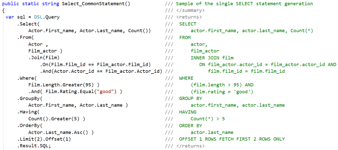 Fluent API to define SQL queries independently from database server