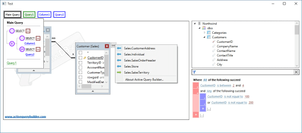 First screenshot of Active Query Builder WPF Edition